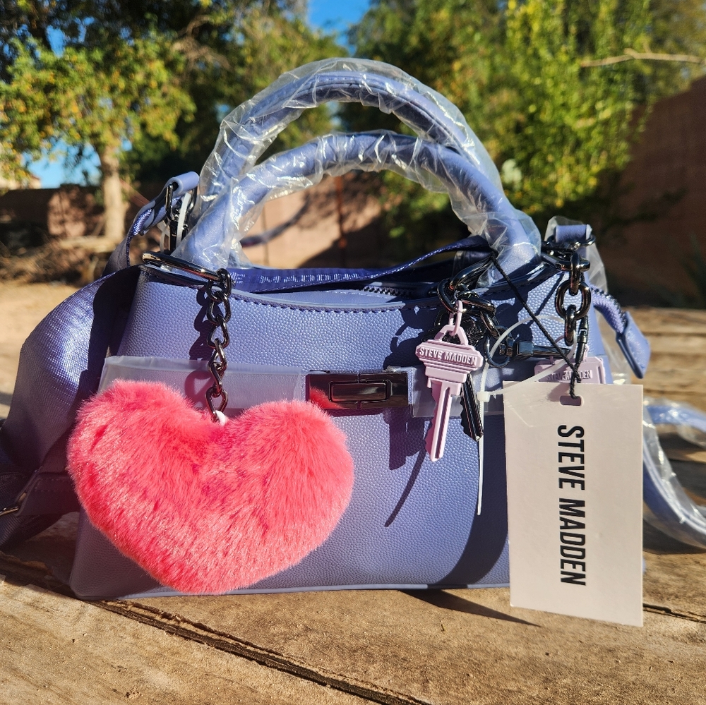 Steve Madden Blue Crossbody Handbag with Pink Heart Charm